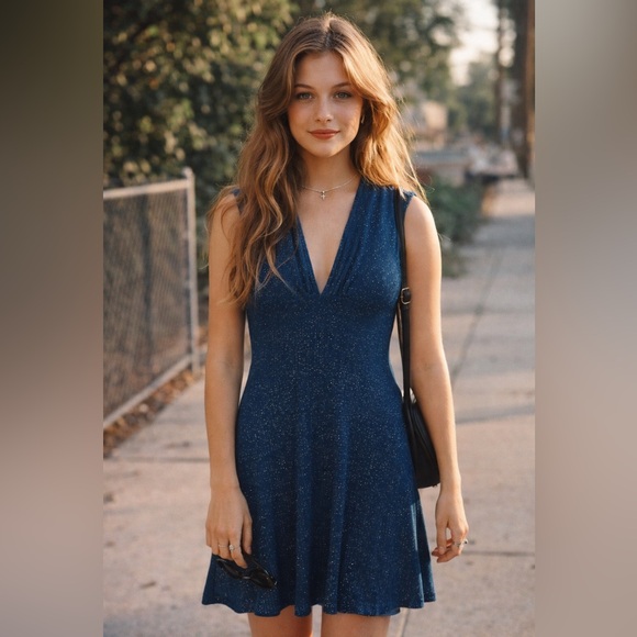 heart and soul Dresses & Skirts - NWT 90s Blue Metallic Dress Heart and Soul Small Vintage Sleeveless Y2K USA Made